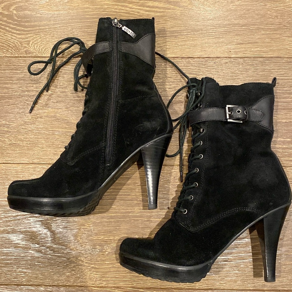 Guess Heel Boots in Black Suede Size 8.5